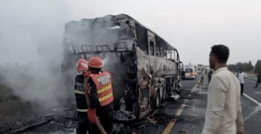 Passenger bus catches fire near Kallar Kahar