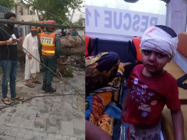 لاہور: آندھی کے دوران بل بورڈ گرنے سے موٹرسائیکل سوار جاں بحق، اہلیہ اور بچہ زخمی
