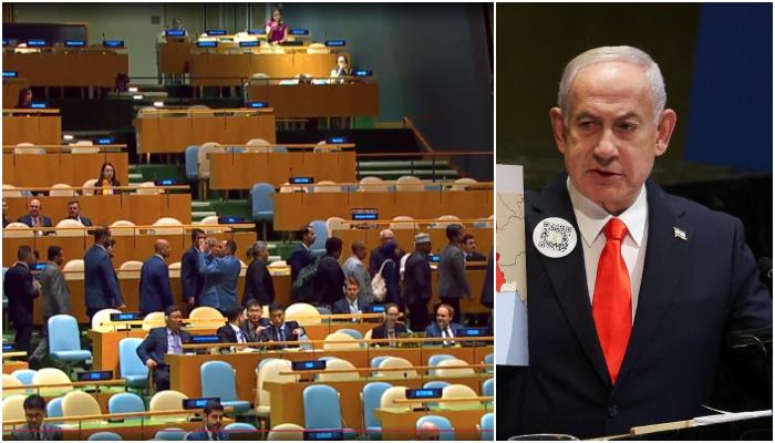 نیتن یاہو کا خطاب شروع ہوتے ہی عرب و مسلم وفود اقوام متحدہ اجلاس سے واک آؤٹ کر گئے