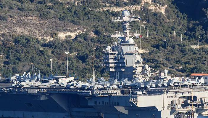 USS Gerald Ford, world’s largest aircraft carrier, at US base on Crete