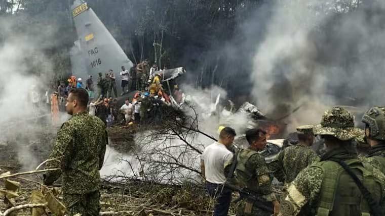 کولمبیا میں فوجی مسافر طیارہ گرکر تباہ،34 افراد ہلاک ،درجنوں زخمی،ریسکیو آپریشن جاری