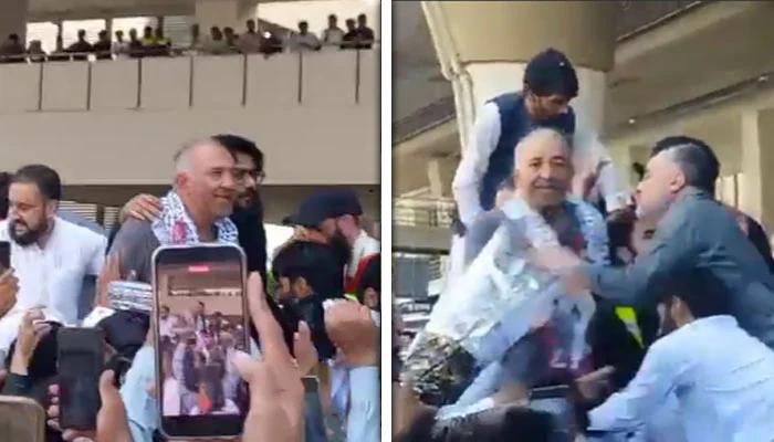 اسرائیلی حراست سے رہائی کے بعد سابق سینیٹر مشتاق احمد پاکستان پہنچ گئے،ائیر پورٹ پر شاندار استقبال